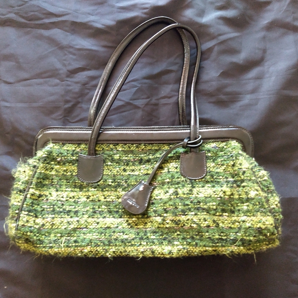Me Too Green Tweed Purse w/ Lock & Key